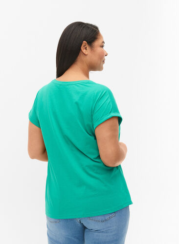 T-shirt met korte mouwen van katoenmix, Emerald Green, Model image number 1