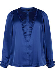 Satijnen overhemd blouse met ruches, Deep Ultramarine