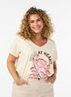 Katoenen T-shirt met V-hals en print aan de voorkant, Beige, Model image number 0