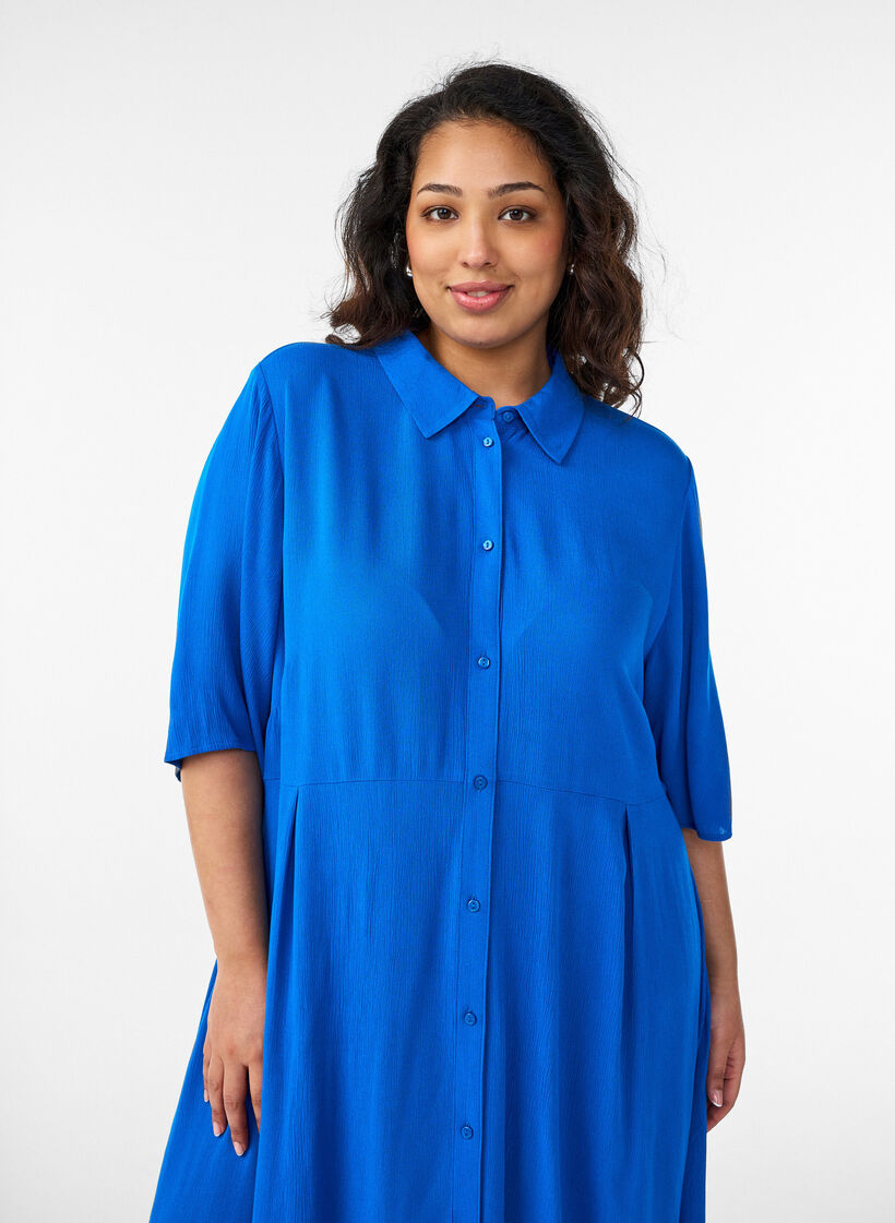 Midi shirtjurk met korte mouwen, Blauw, Model image number 2
