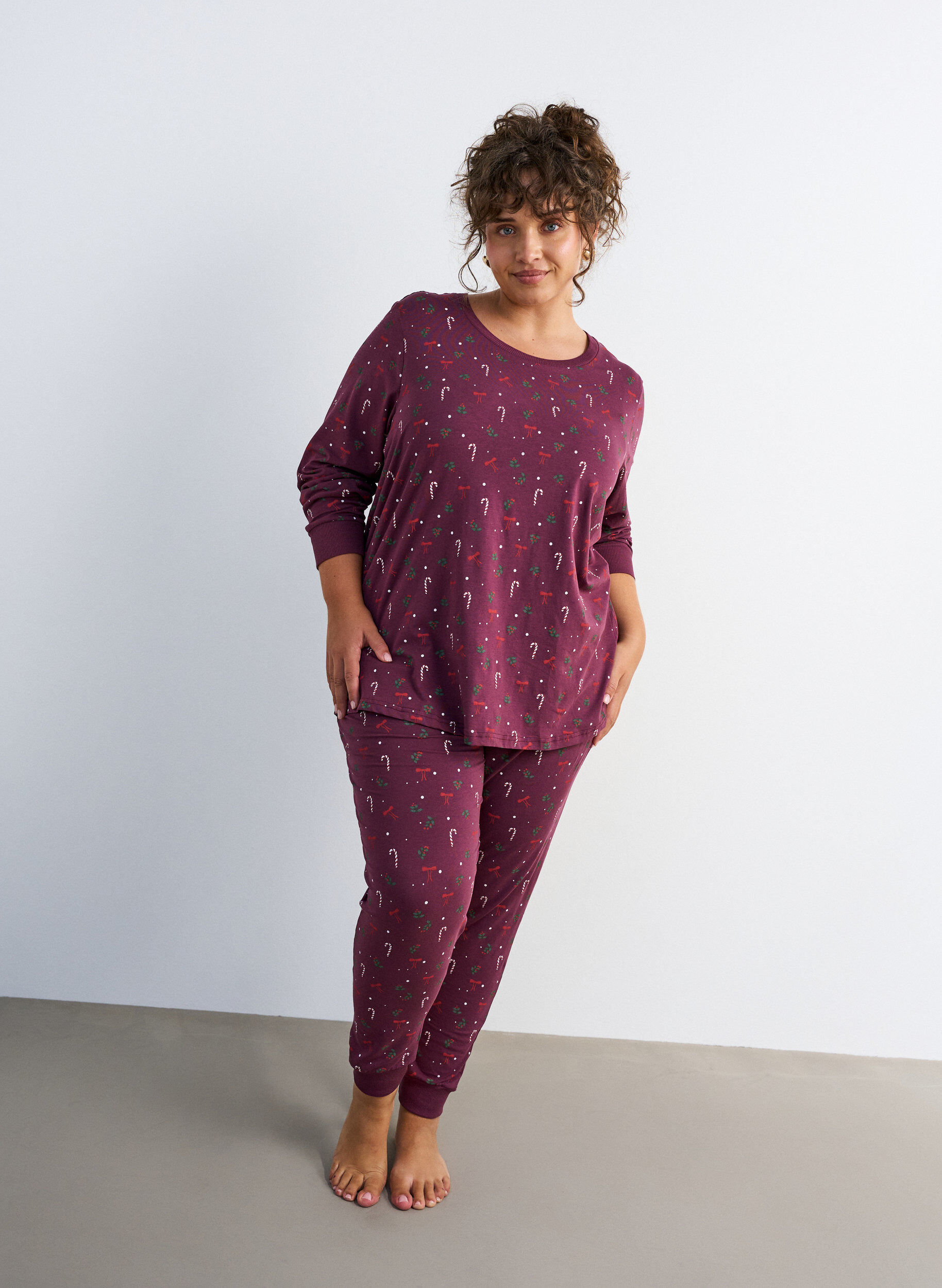 ZizziNachtblouse met een print, Donker Bordeaux, Model image number 1