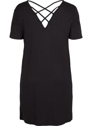 Viscose jurk met rugdetail en korte mouwen, Black, Packshot image number 1