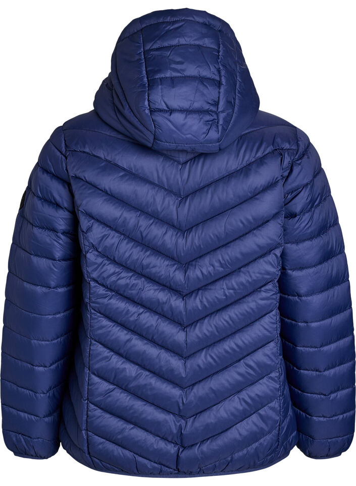 Gewatteerd lichtgewicht jack met capuchon, Blauw, Packshot image number 1