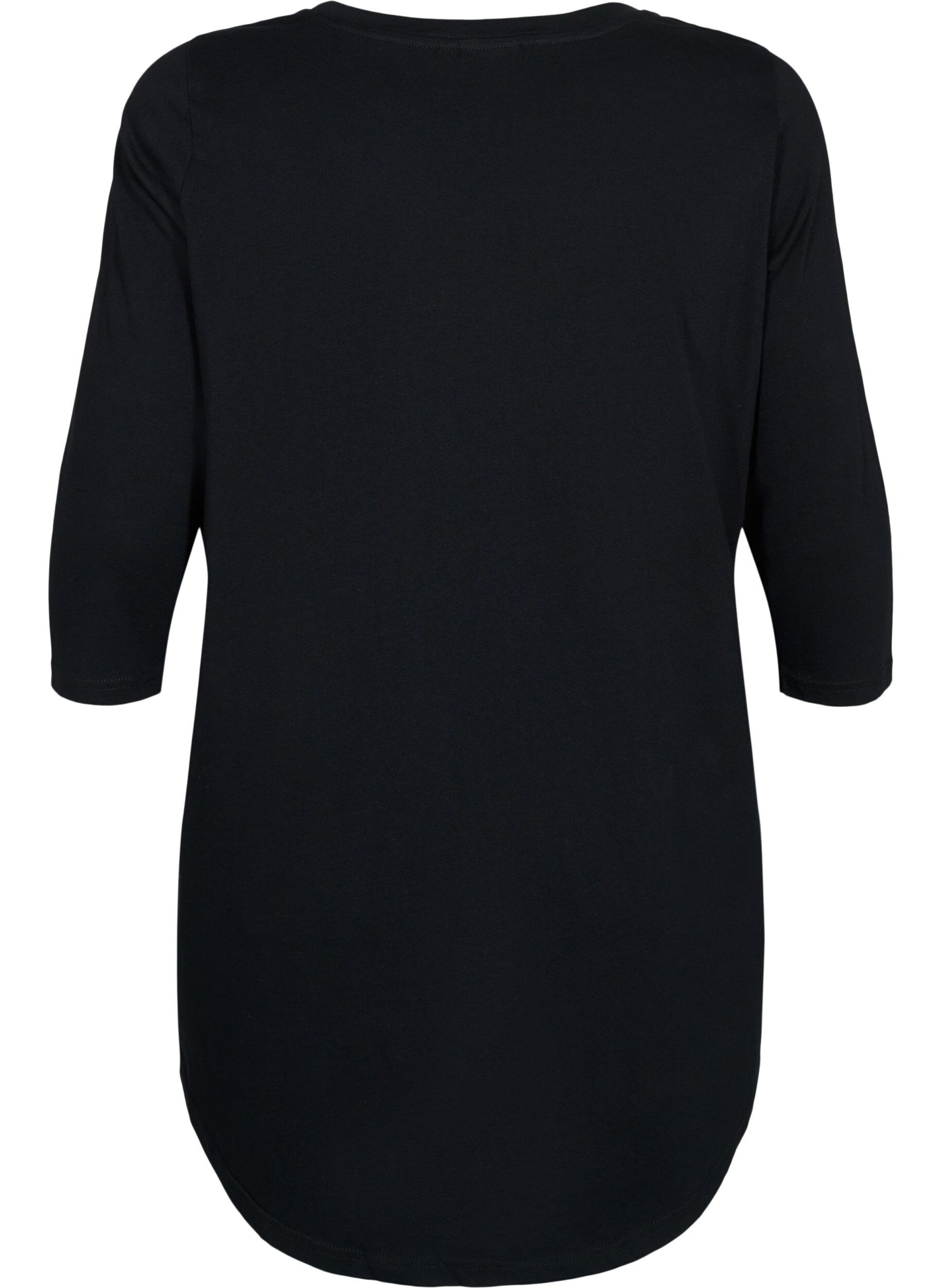Zizzi Katoenen t-shirt met 3/4 mouwen, Black, Packshot image number 1