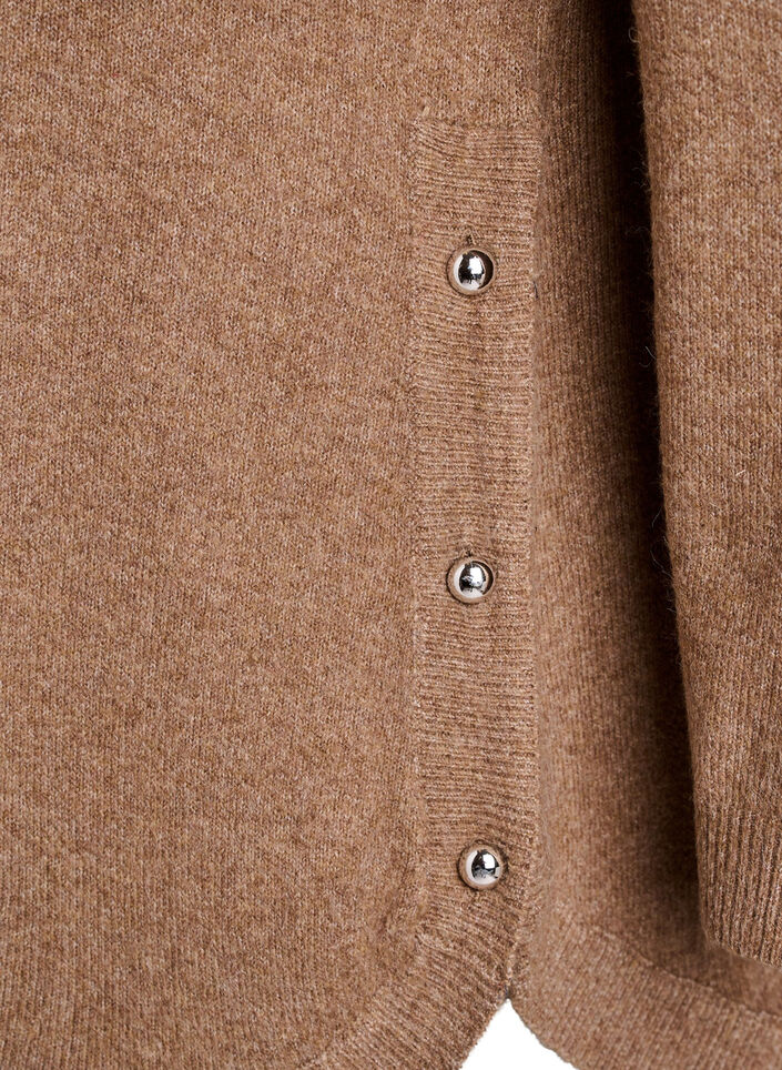 Lange gebreide blouse met balknopen, Bruin, Packshot image number 3