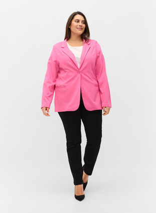 Basic blazer met knoop en sierzakken, Azalea Pink, Model image number 2