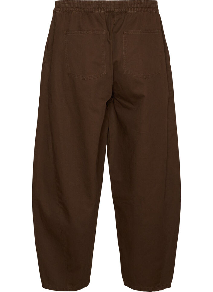 Barrel jeans met hoge taille en elastische tailleband, Bruin, Packshot image number 1