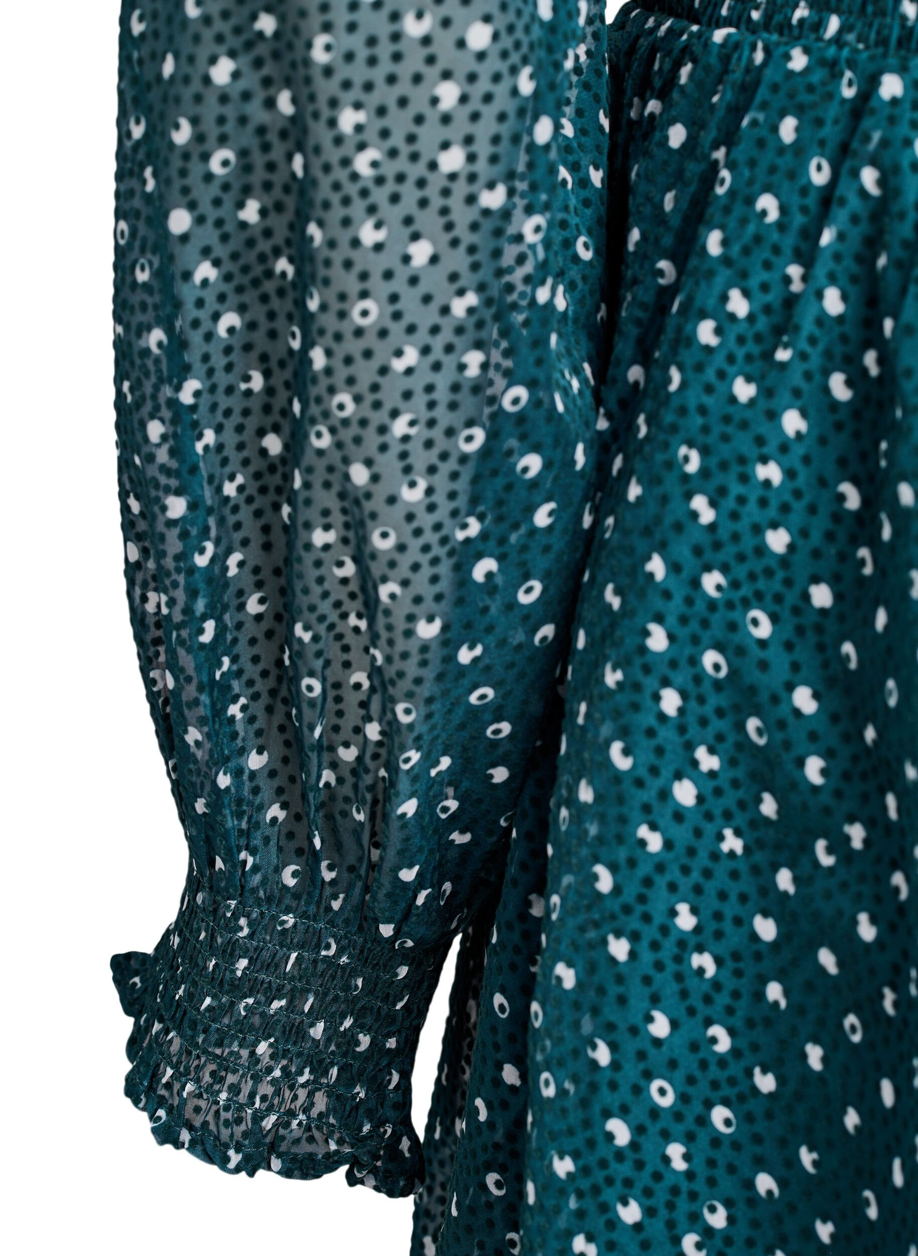 Zizzi Midi jurk van chiffon met stippenpatroon, Groen, Packshot image number 3