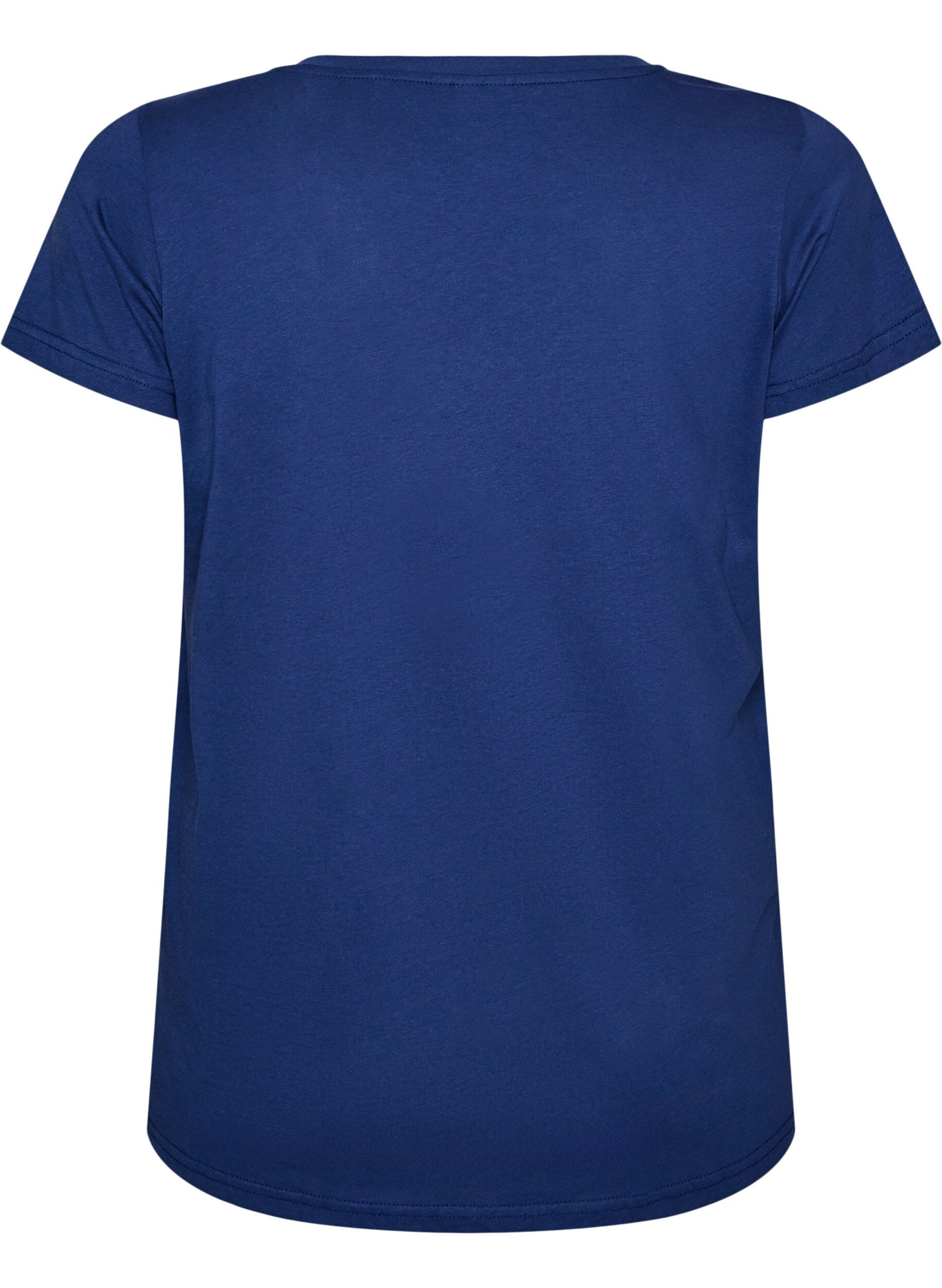 ZizziKatoenen T-shirt met V-hals en print aan de voorkant, Blauw, Packshot image number 1