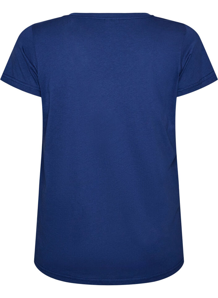 Katoenen T-shirt met V-hals en print aan de voorkant, Blauw, Packshot image number 1