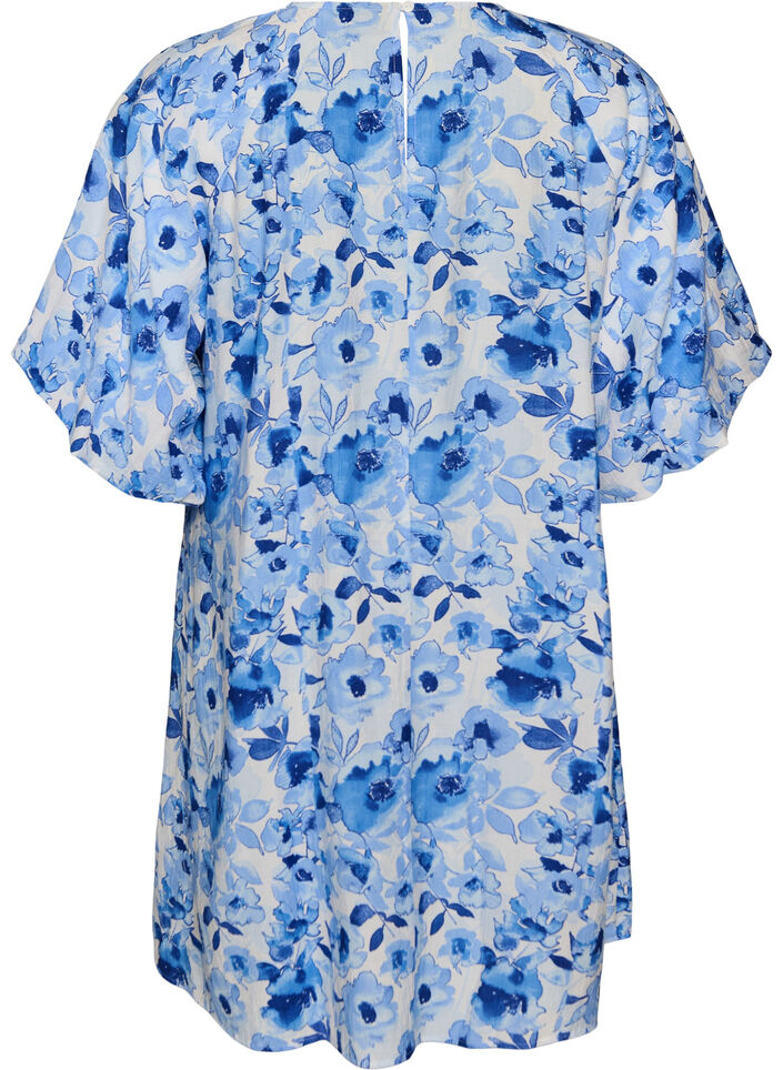 Korte viscose jurk met ballonmouwen, Blauw, Packshot image number 1