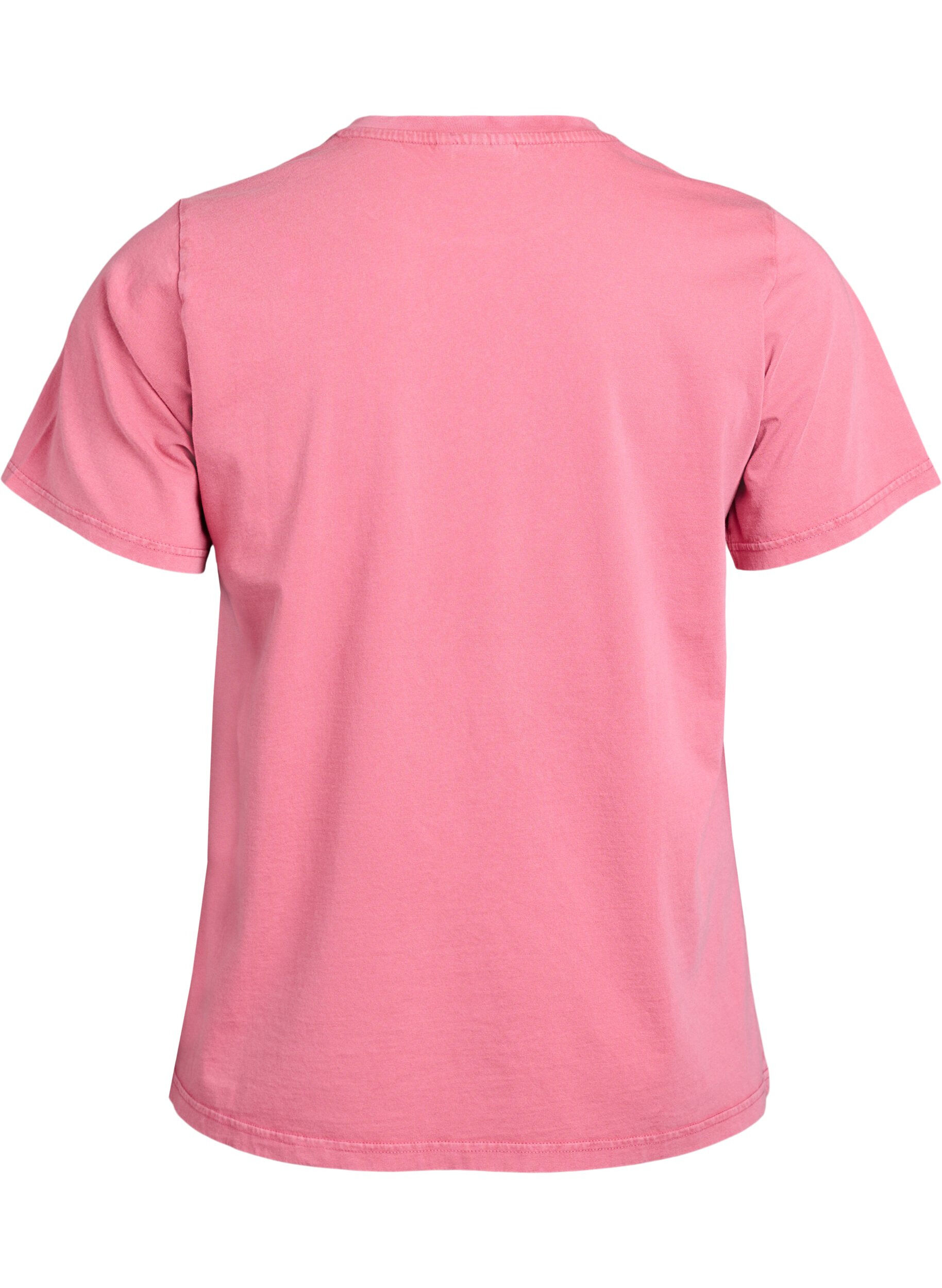 Zizzi T-shirt in biologisch katoen met een coole print, Roze, Packshot image number 1