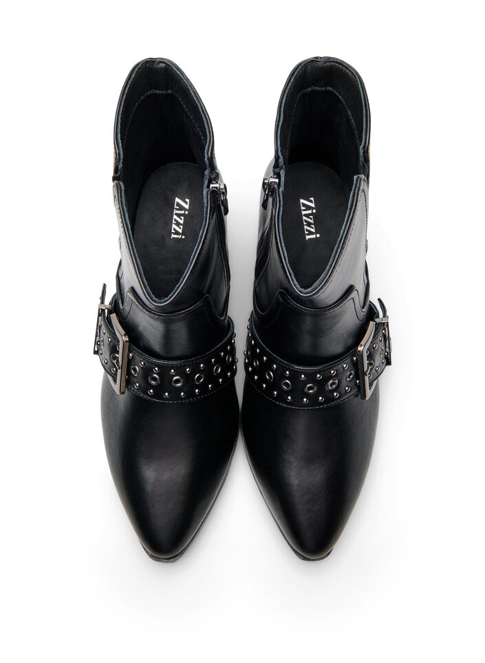 Enkellaars van leer met gesp en studs, Zwart, Packshot image number 2