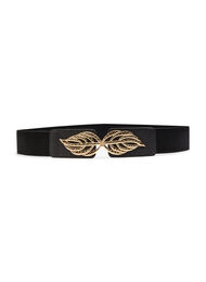 Elastische taille riem met goudkleurige blads gesp, Black