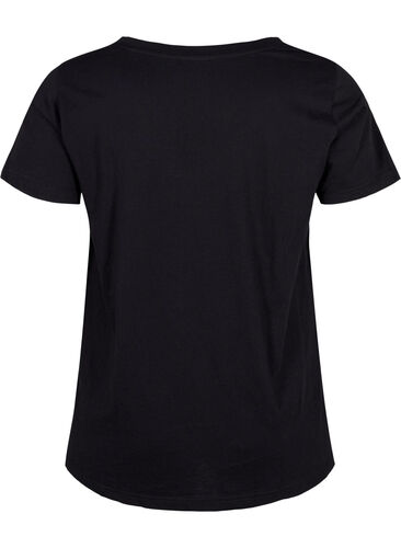 Katoenen t-shirt met tekstopdruk en v-hals, Black ORI, Packshot image number 1