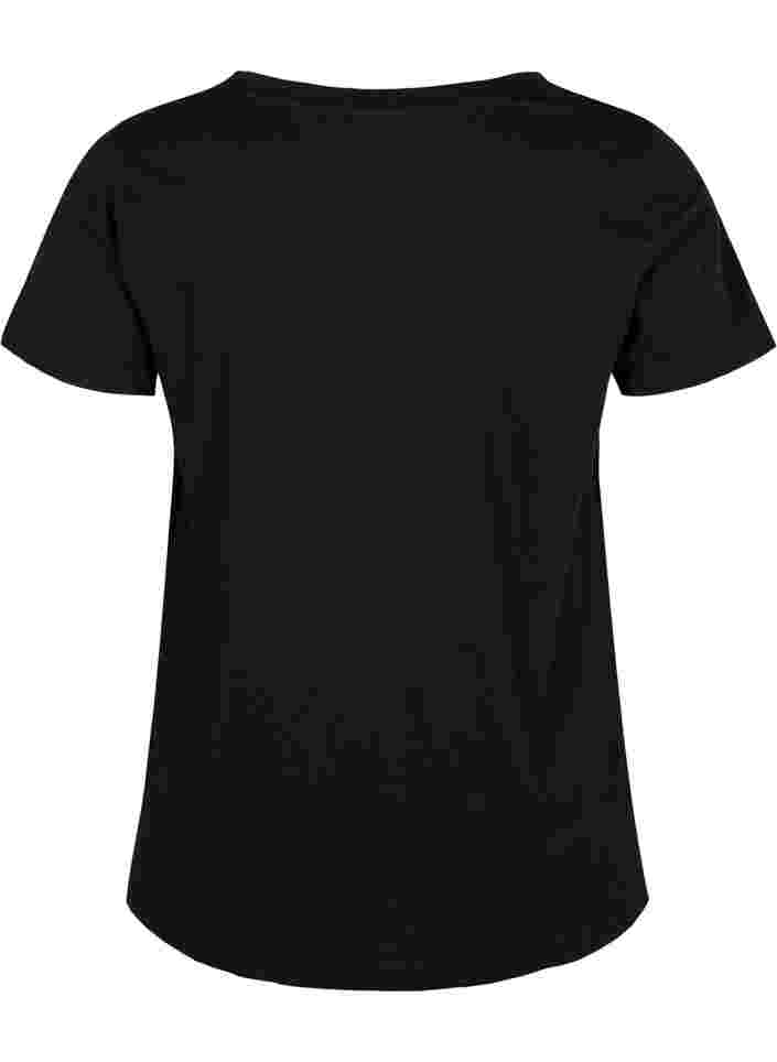 Katoenen t-shirt met tekstopdruk en v-hals, Black ORI, Packshot image number 1