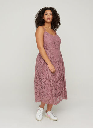 Mouwloos midi-jurk in kant, DARK ROSE, Model image number 3