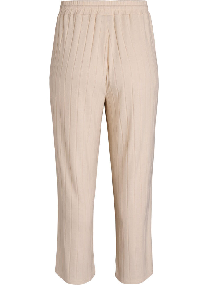 Geribde jersey lounge broek met hoge taille, Beige, Packshot image number 1
