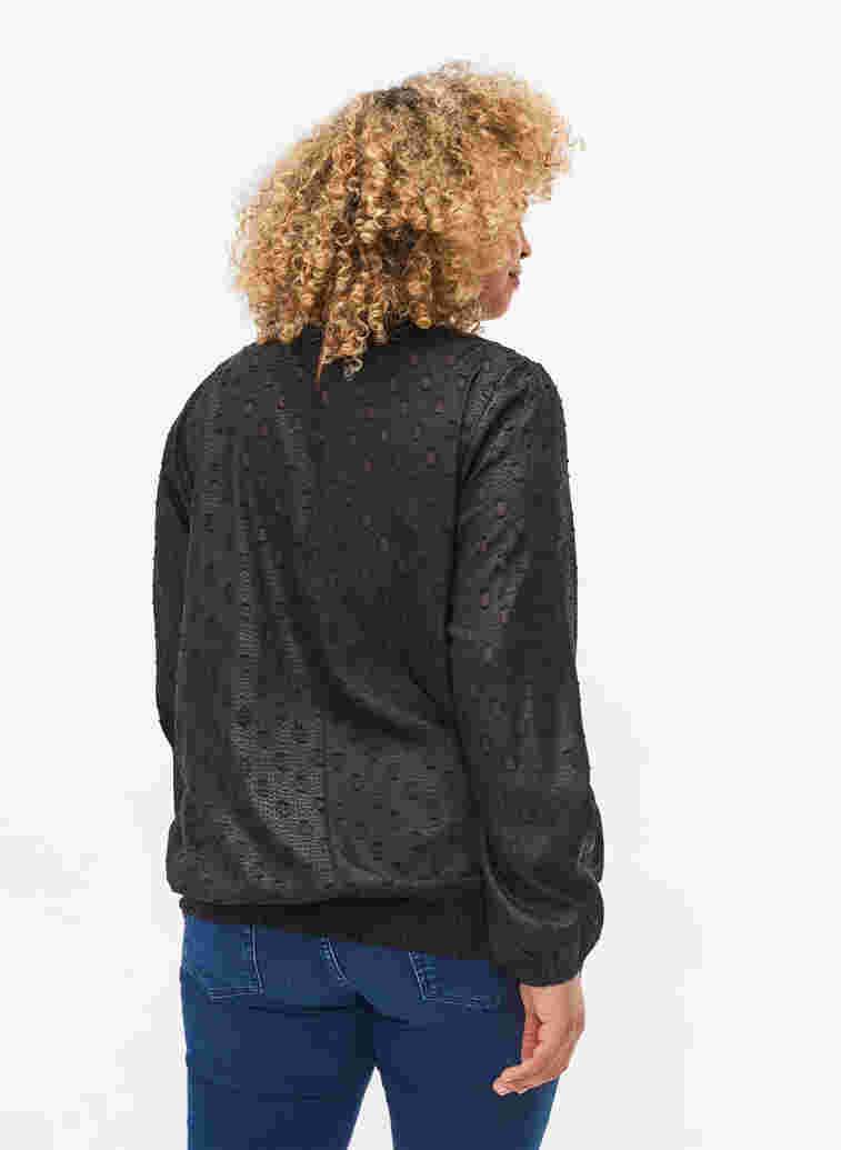 Gedessineerde blouse met lange mouwen en smok, Black, Model image number 1