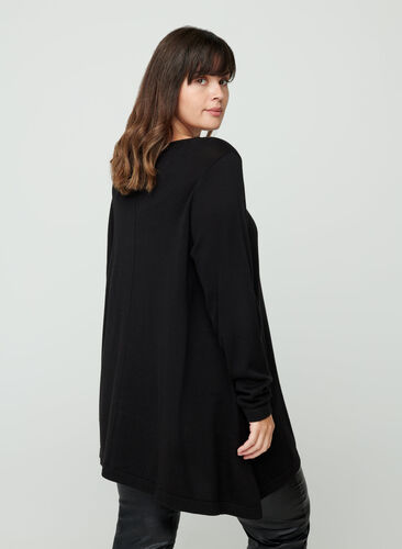 Gebreide blouse met a-lijn, Black, Model image number 0