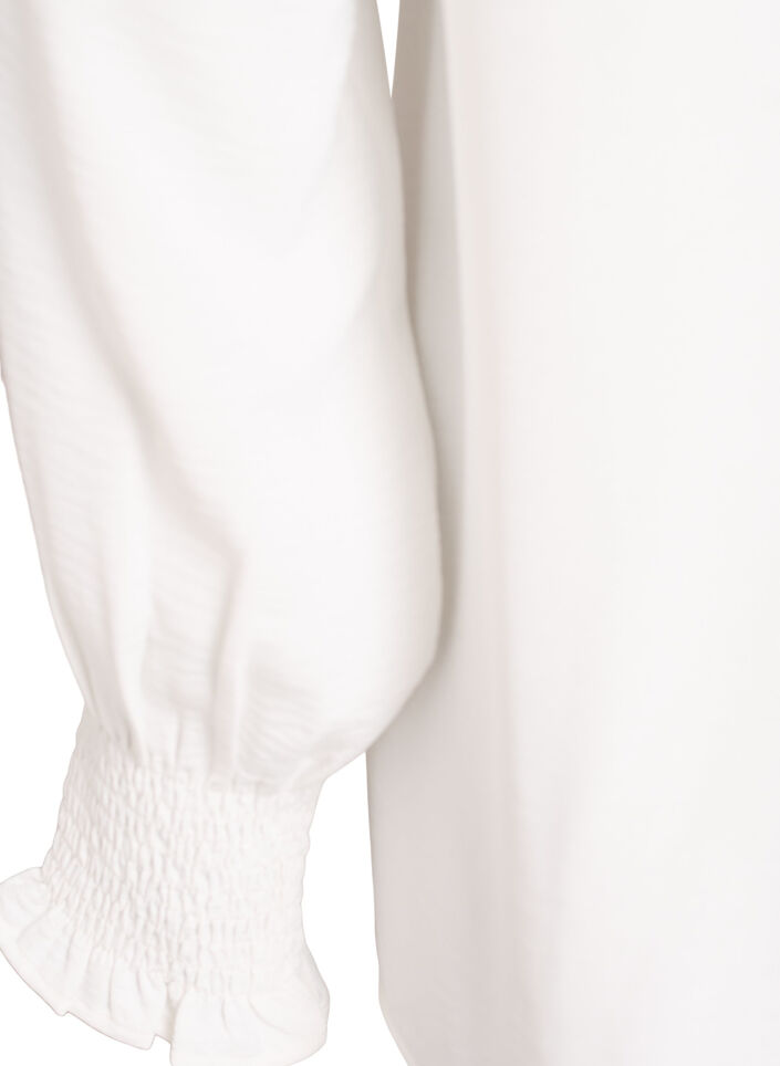 Blouse met smockmanchetten en V-hals, Vanille, Packshot image number 3