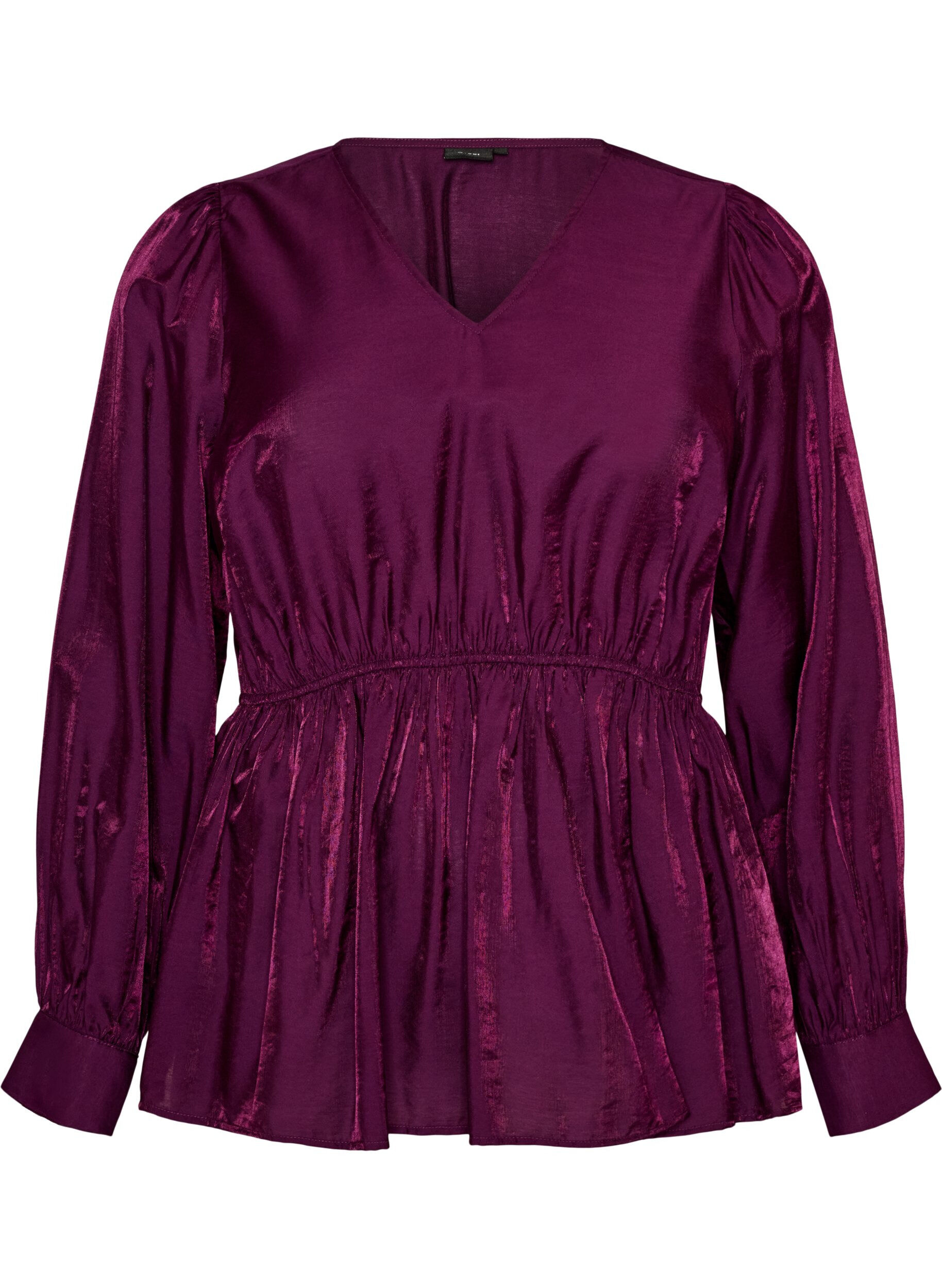 ZizziGlanzende viscose blouse met peplumeffect, Paars, Packshot image number 0