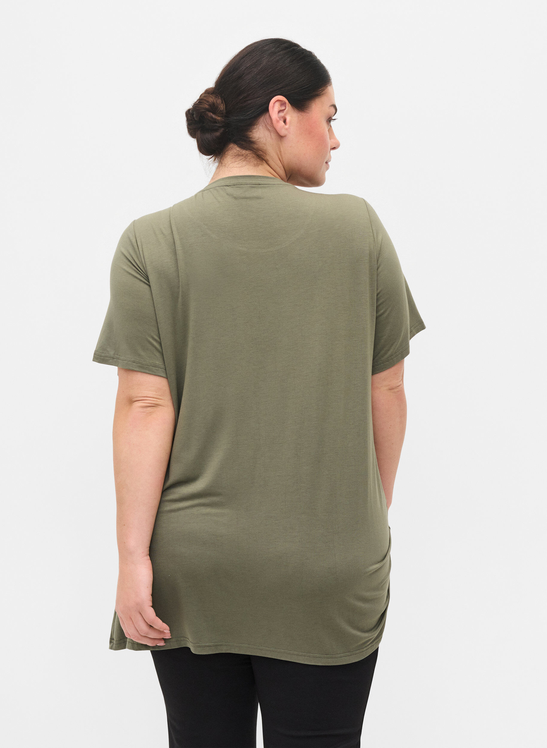 Zizzi Viscose tuniek met koord details, Dusty Olive, Model image number 1