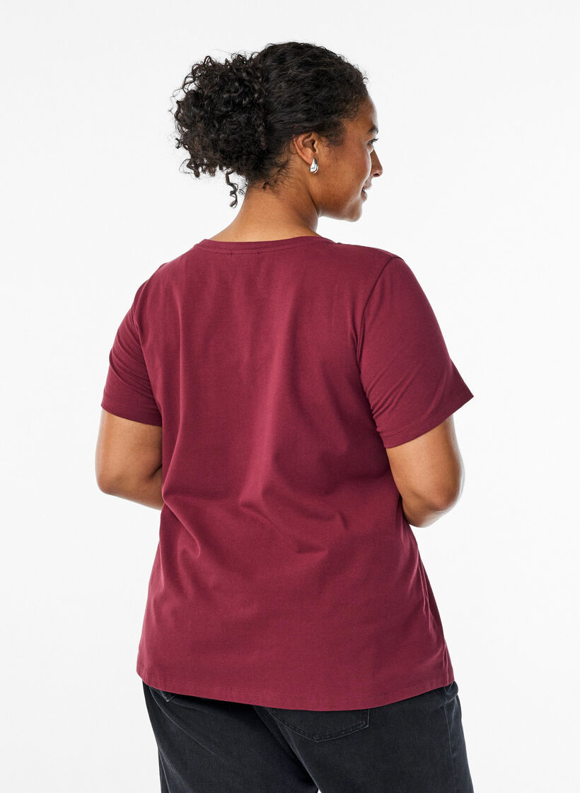 Basic effen katoenen t-shirt, Donker Bordeaux, Model image number 2