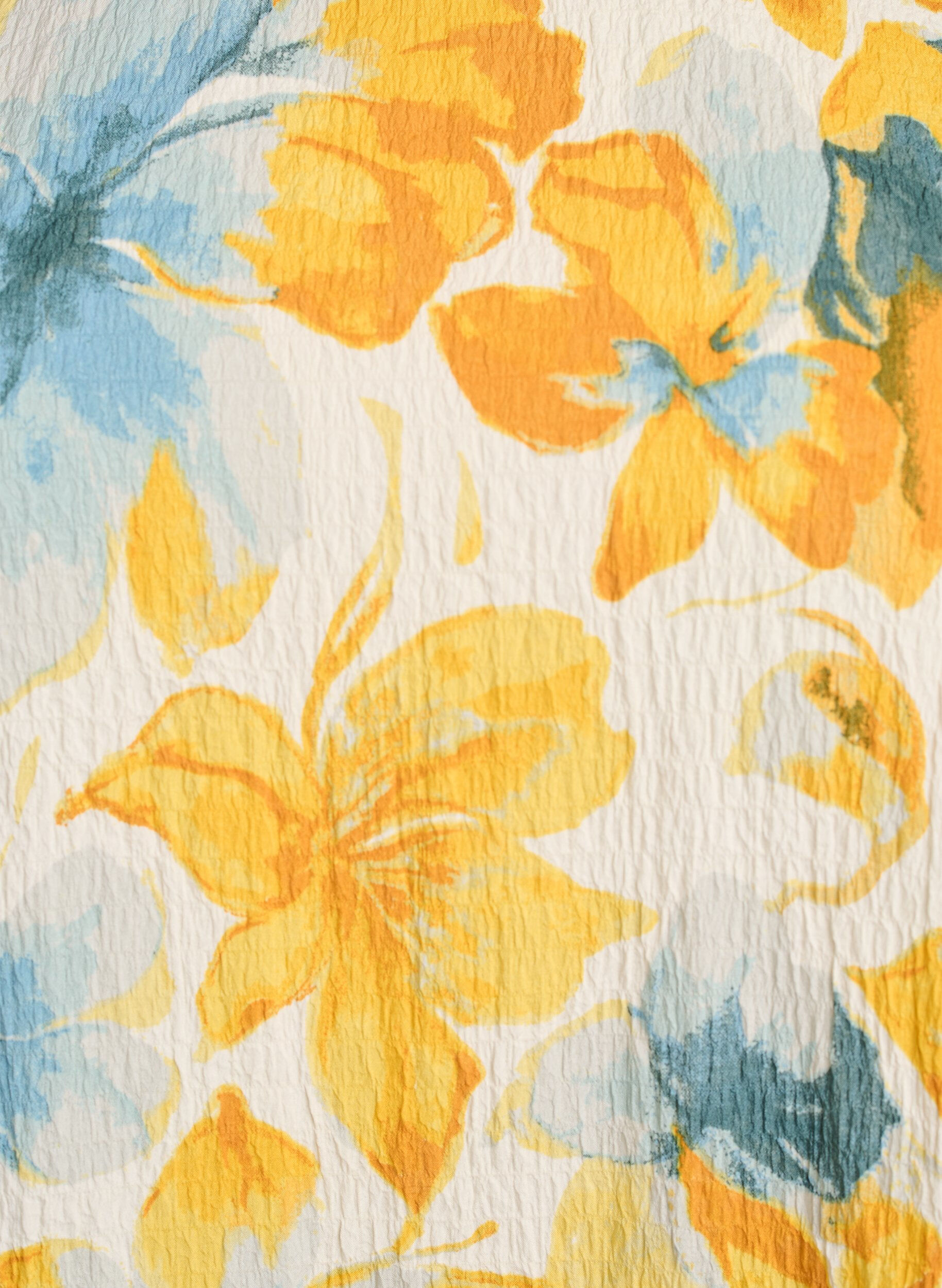 ZizziKorte jurk met een gekreukte textuur en korte mouwen, Geel, Packshot image number 2