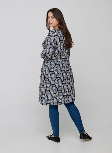 Viscose jurk met paisley print en a-lijn, Blue Paisley AOP, Model image number 1