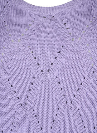 Gebreide top met 3/4-mouwen en kantpatroon, Lavender, Packshot image number 2