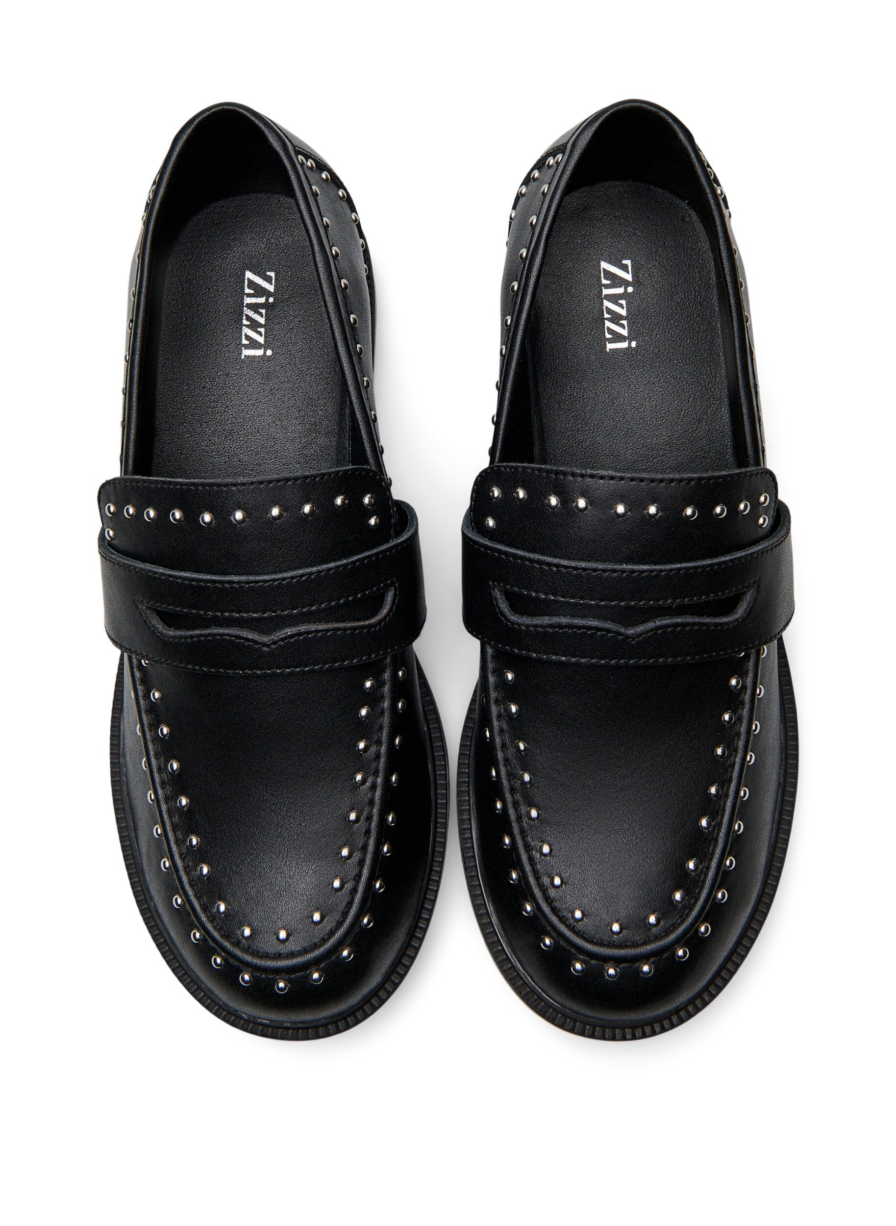 Zizzi Wide fit - Leren loafers met studs, Zwart, Packshot image number 2
