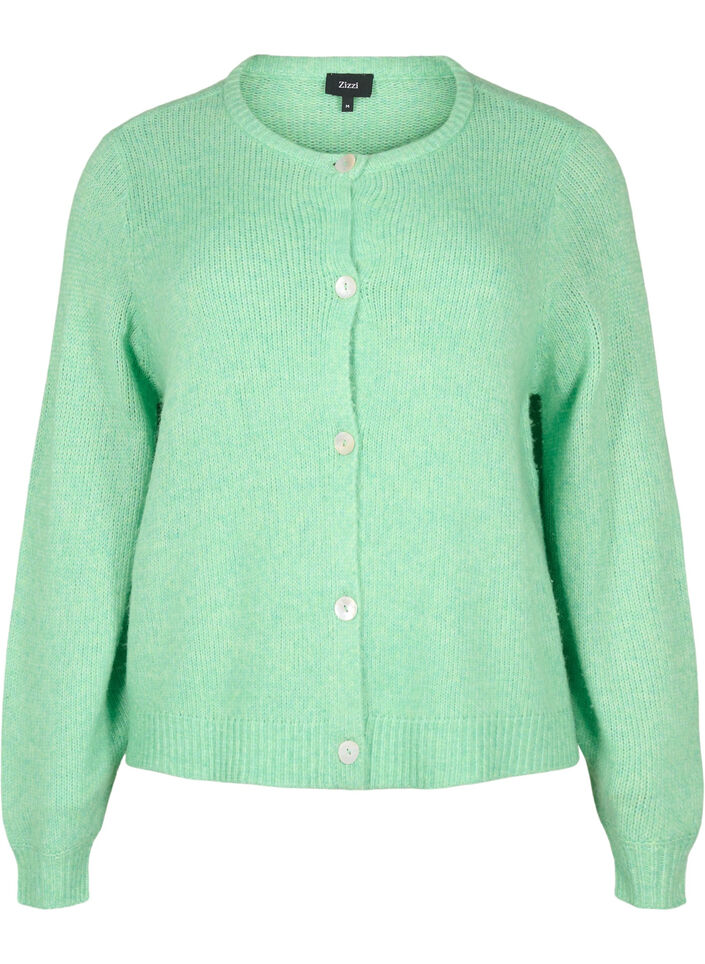 Gebreide cardigan met wol en knoopsluiting, Light G. Green Mel., Packshot image number 0