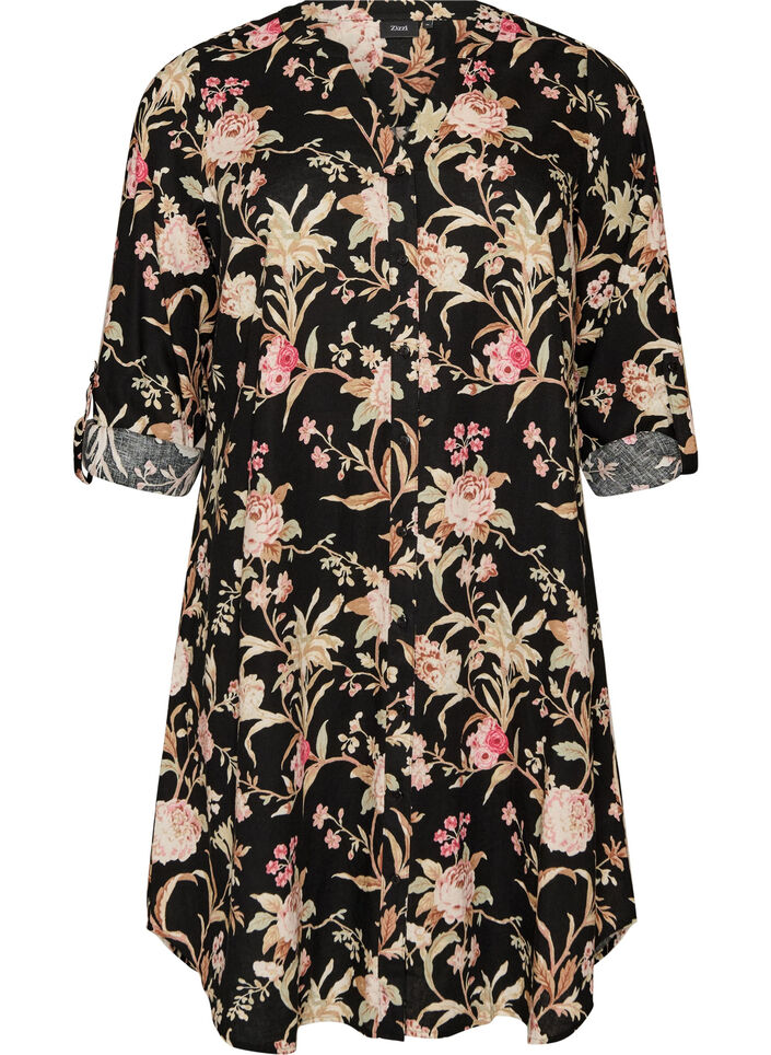 Lang shirt in linnen en viscose, Zwart, Packshot image number 0