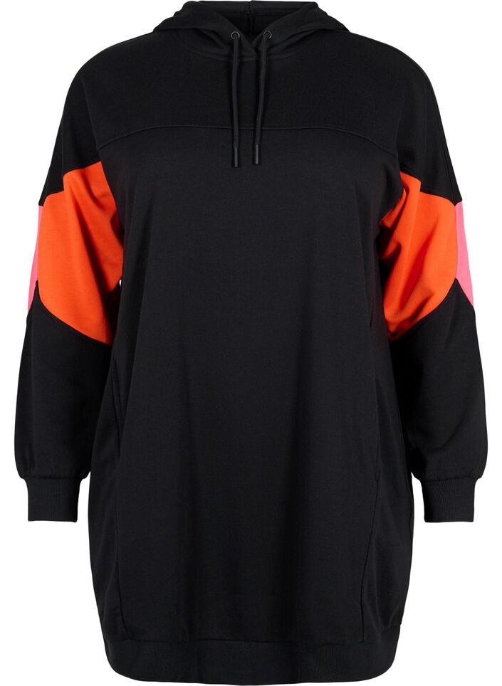 Sweaterjurk met colorblock en zakken, Black, Packshot image number 0