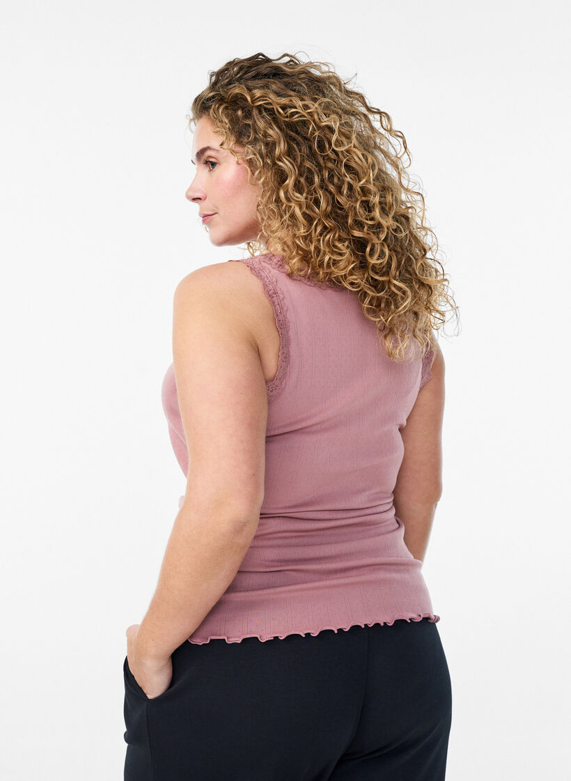 Tanktop met kant en broderie anglaise, Roze, Model image number 2