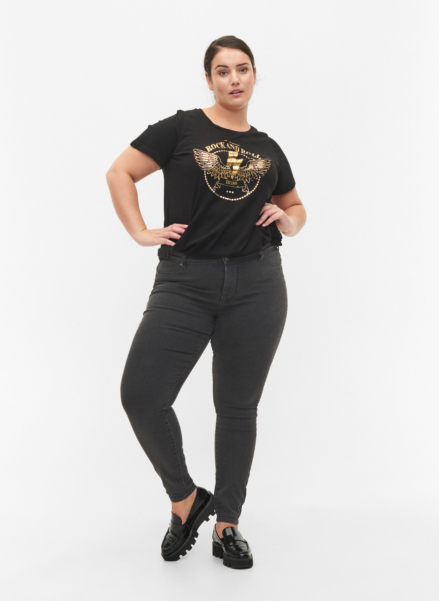 Jeggings van katoenmix, Grey Denim, Model