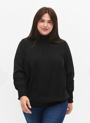 Viscose blouse met smokwerk, Black, Model image number 0