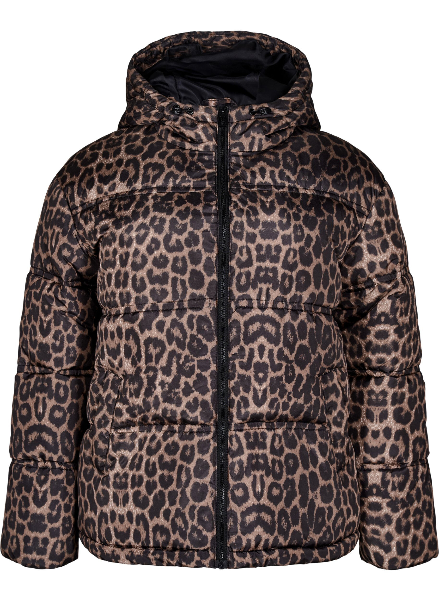 Korte pufferjas met een capuchon en twee-wegs ritssluiting