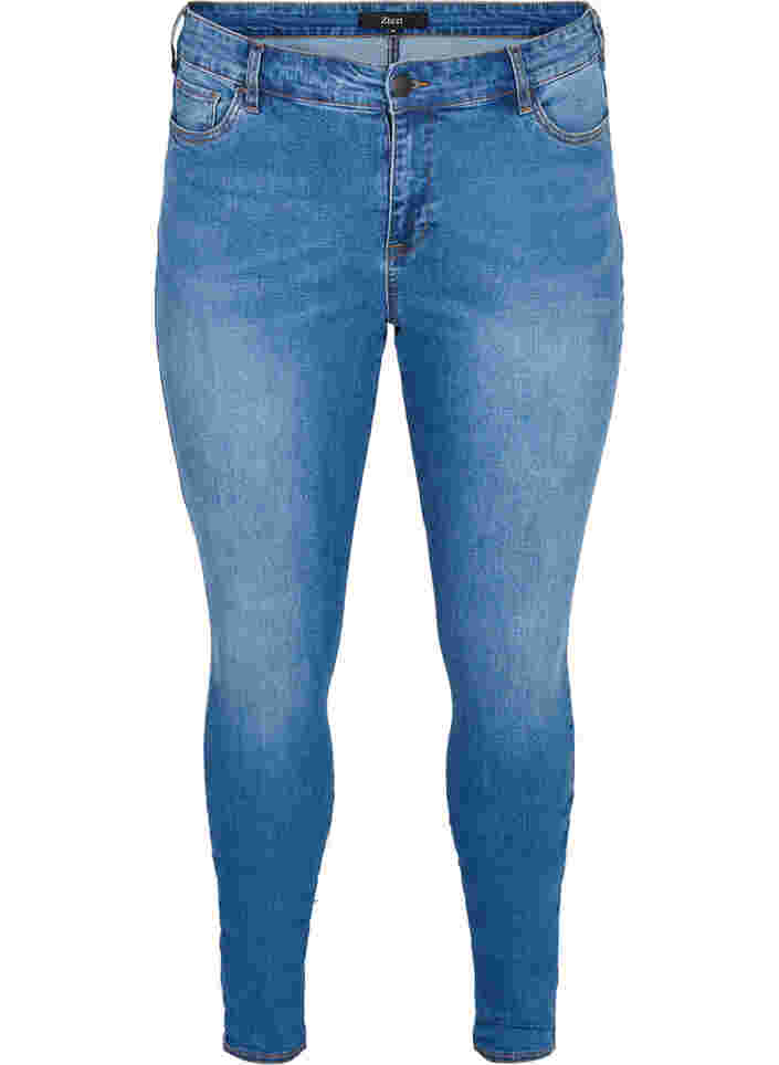 Super slim fit Amy jeans met strikje en rits, Dark blue, Packshot image number 0