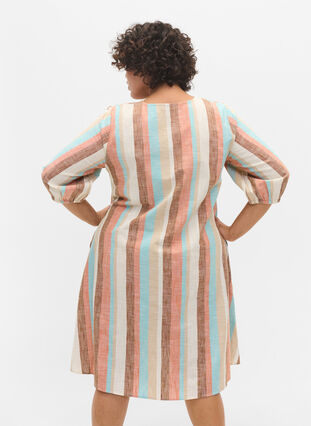 Gestreepte kastoenen jurk met a-lijn, Multi Stripe, Model image number 1