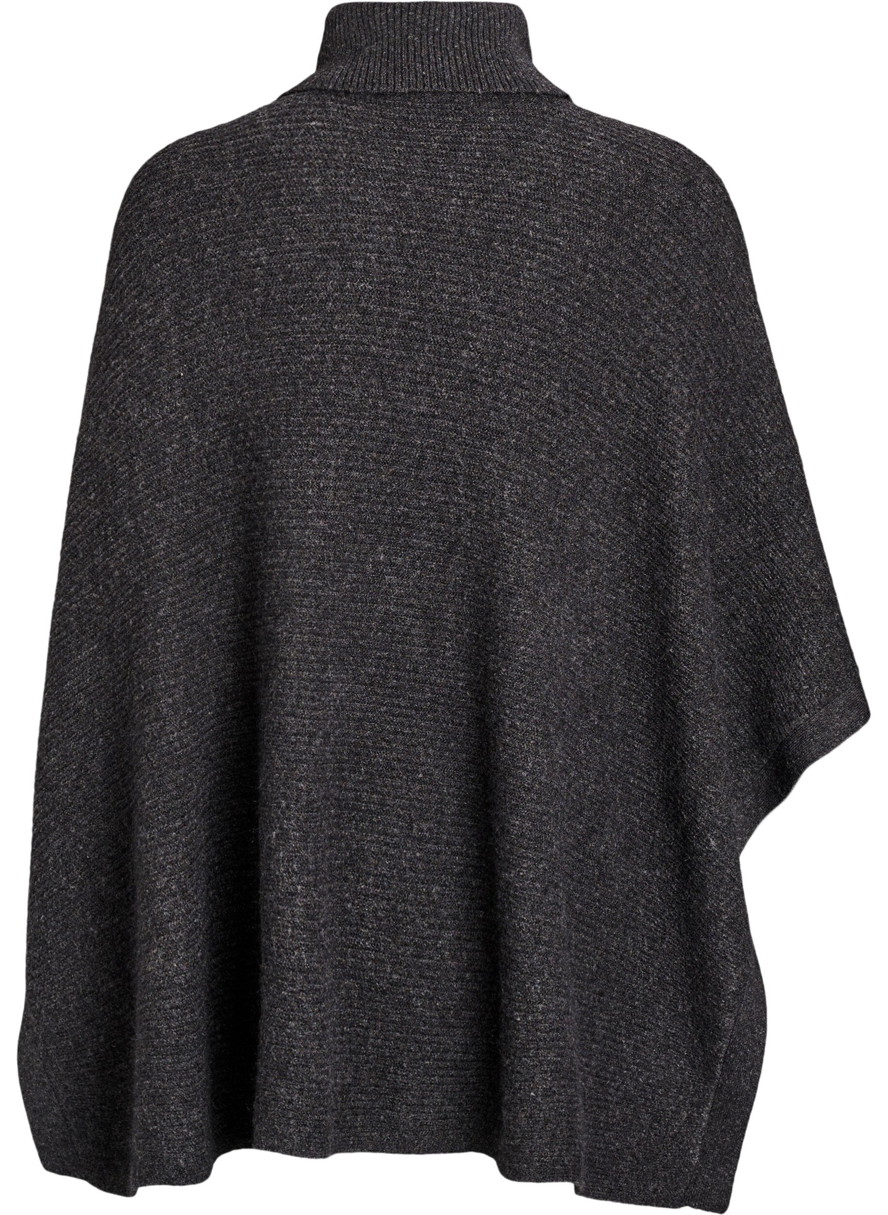 Zizzi Poncho met col en knoopdetail, Grijs, Packshot image number 1