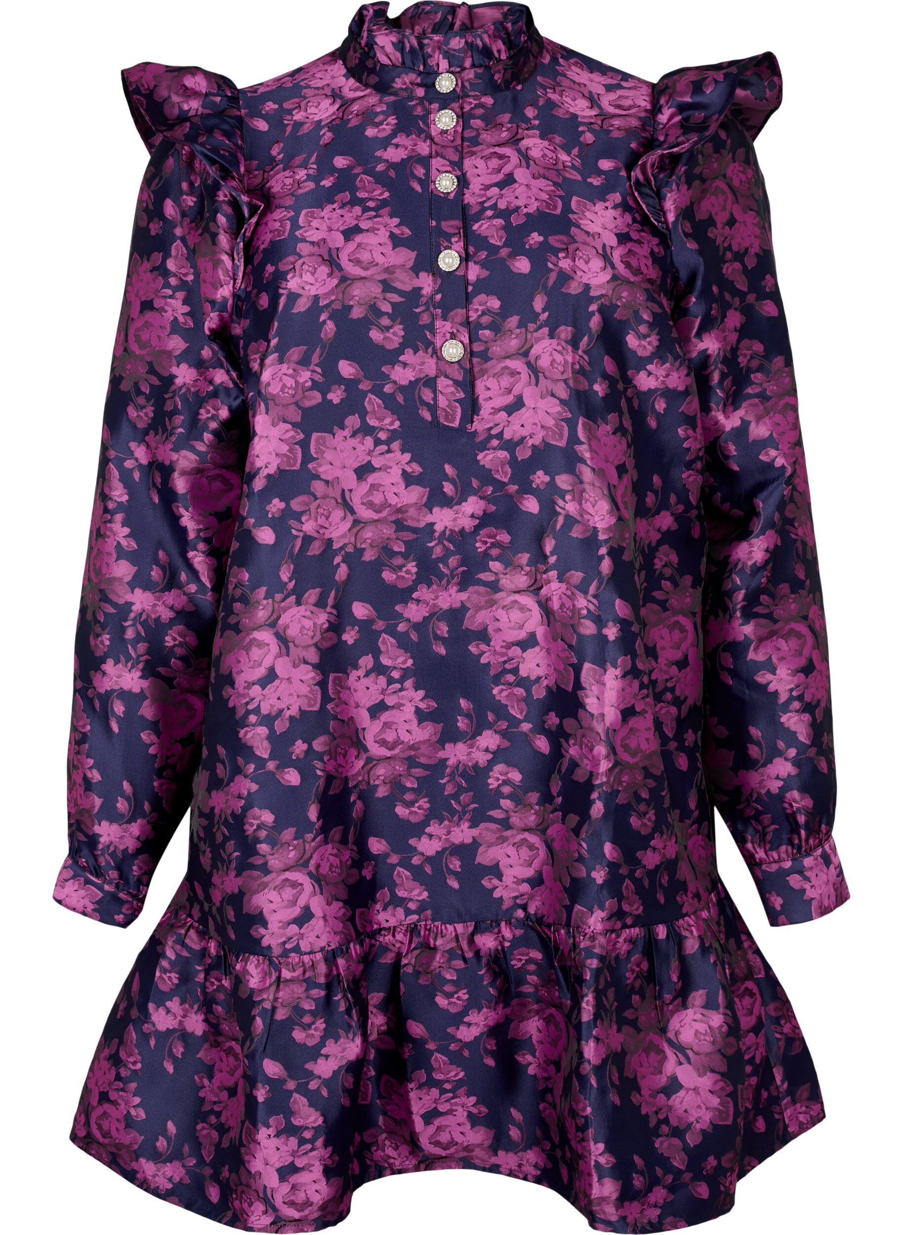 Zizzi Jurk met ruchedetail en parelknopen, Dark Blue Pink, Packshot image number 0
