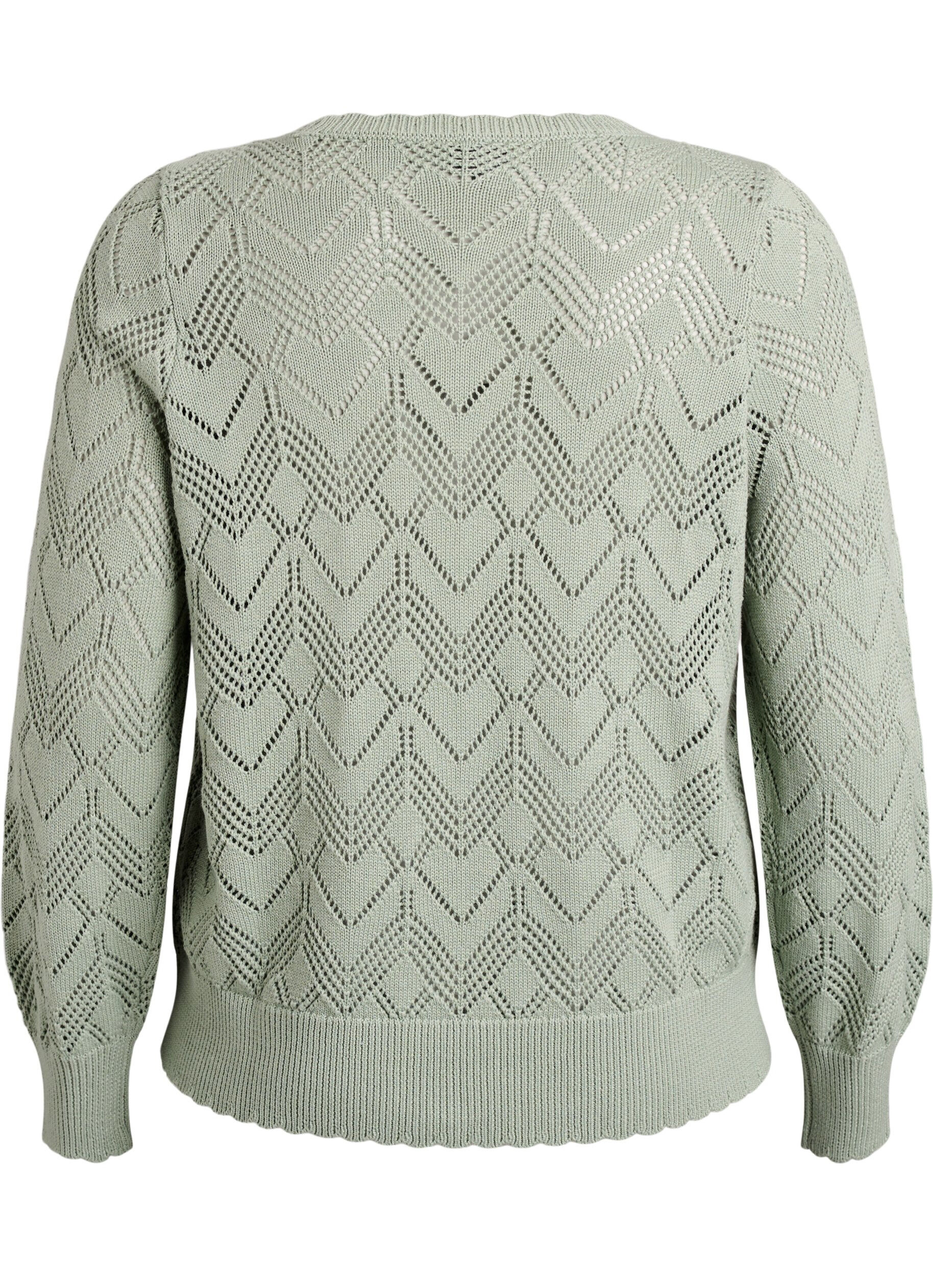 Zizzi Gebreide blouse met patroon, golvende rand en ronde hals, Groen, Packshot image number 1