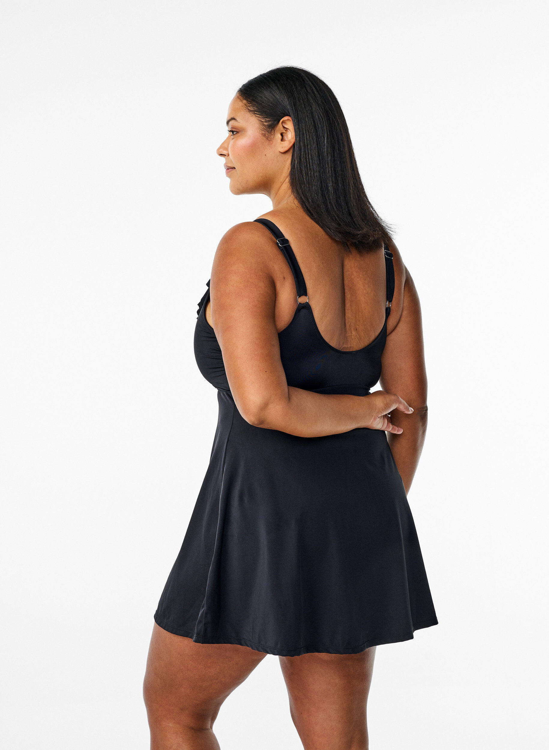 Zizzi Zwemjurk met ruches en afneembare vullingen, Zwart, Model image number 2