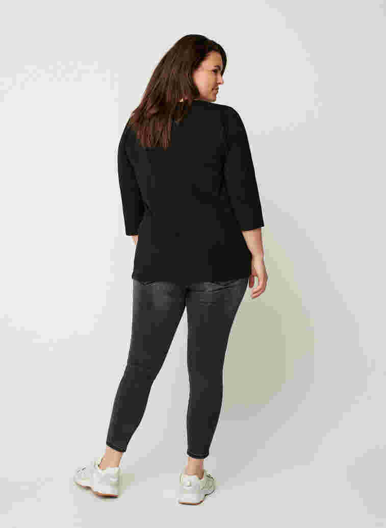 Basic t-shirt met driekwartsmouwen, Black, Model image number 1