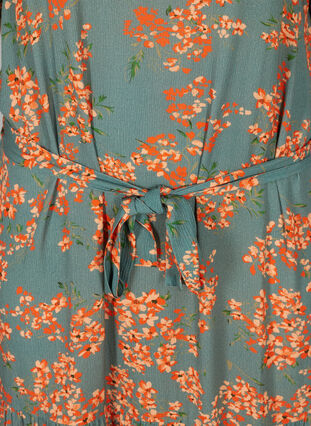 Midi-jurk met korte mouwen in viscose, Balsam Green Flower, Packshot image number 3