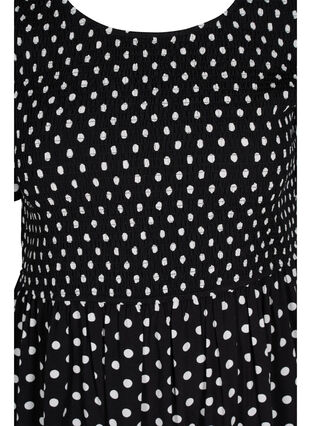 Viscose jurk met print en smokwerk, Black Dot, Packshot image number 2