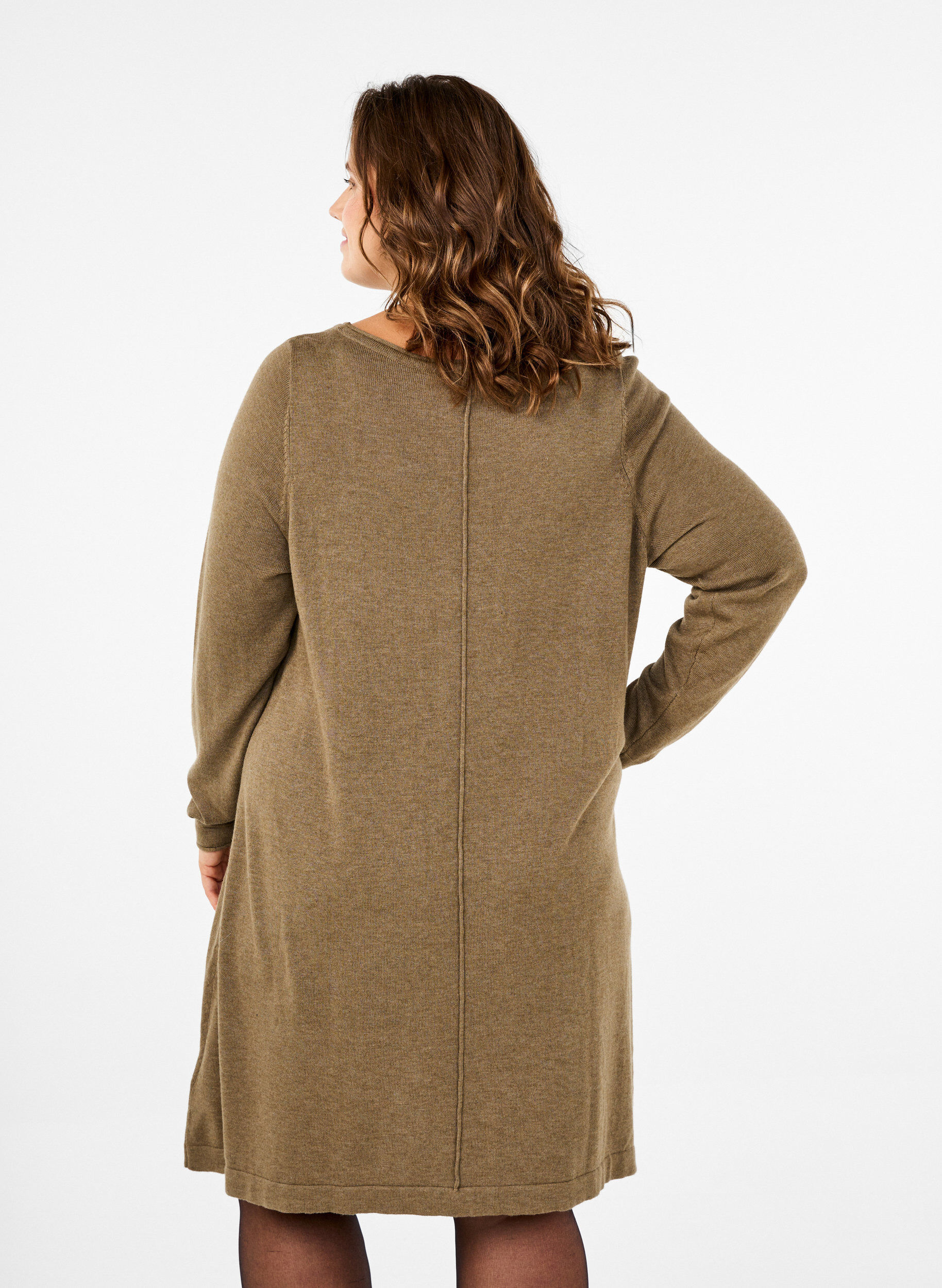 Zizzi Gebreide jurk in katoen-viscose blend, Groen, Model image number 2