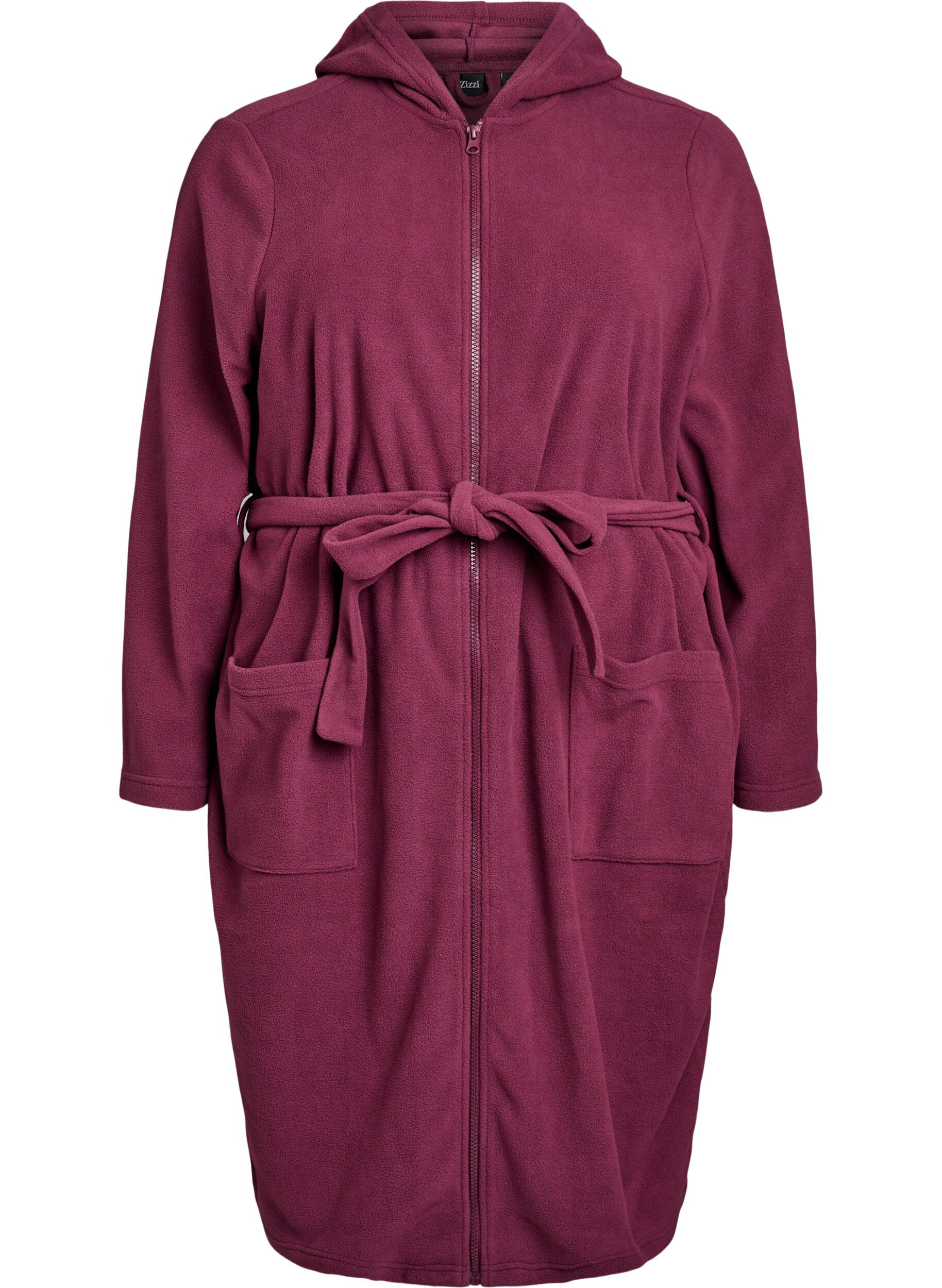 Zizzi Ochtendjas met rits en capuchon, Donker Bordeaux, Packshot image number 0